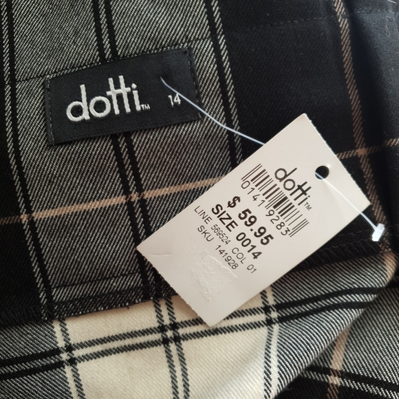 NWT AU 14 Dotti Black White Plaid Midi Belt Wrap Skirt - Picture 2 of 16